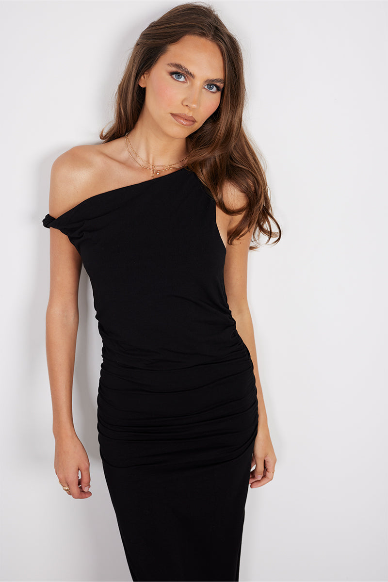 TWIST-OFF SHOULDER DRESS