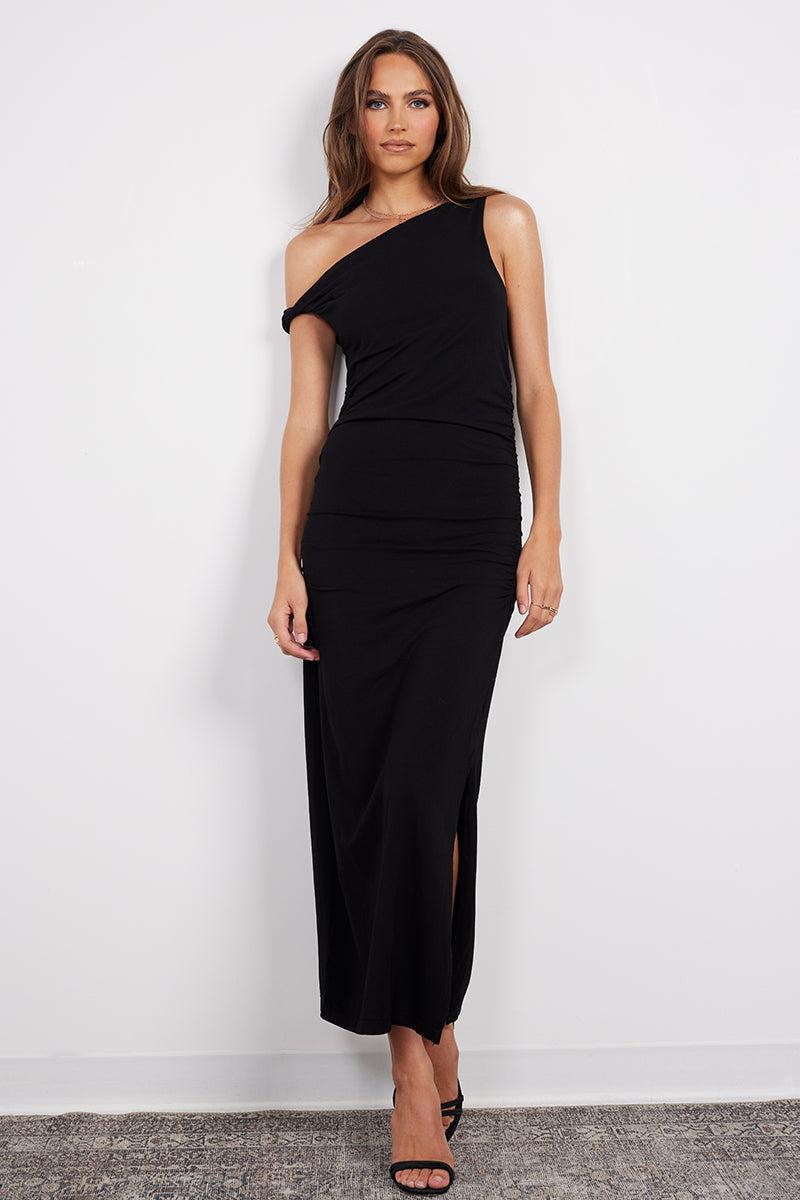 TWIST-OFF SHOULDER DRESS