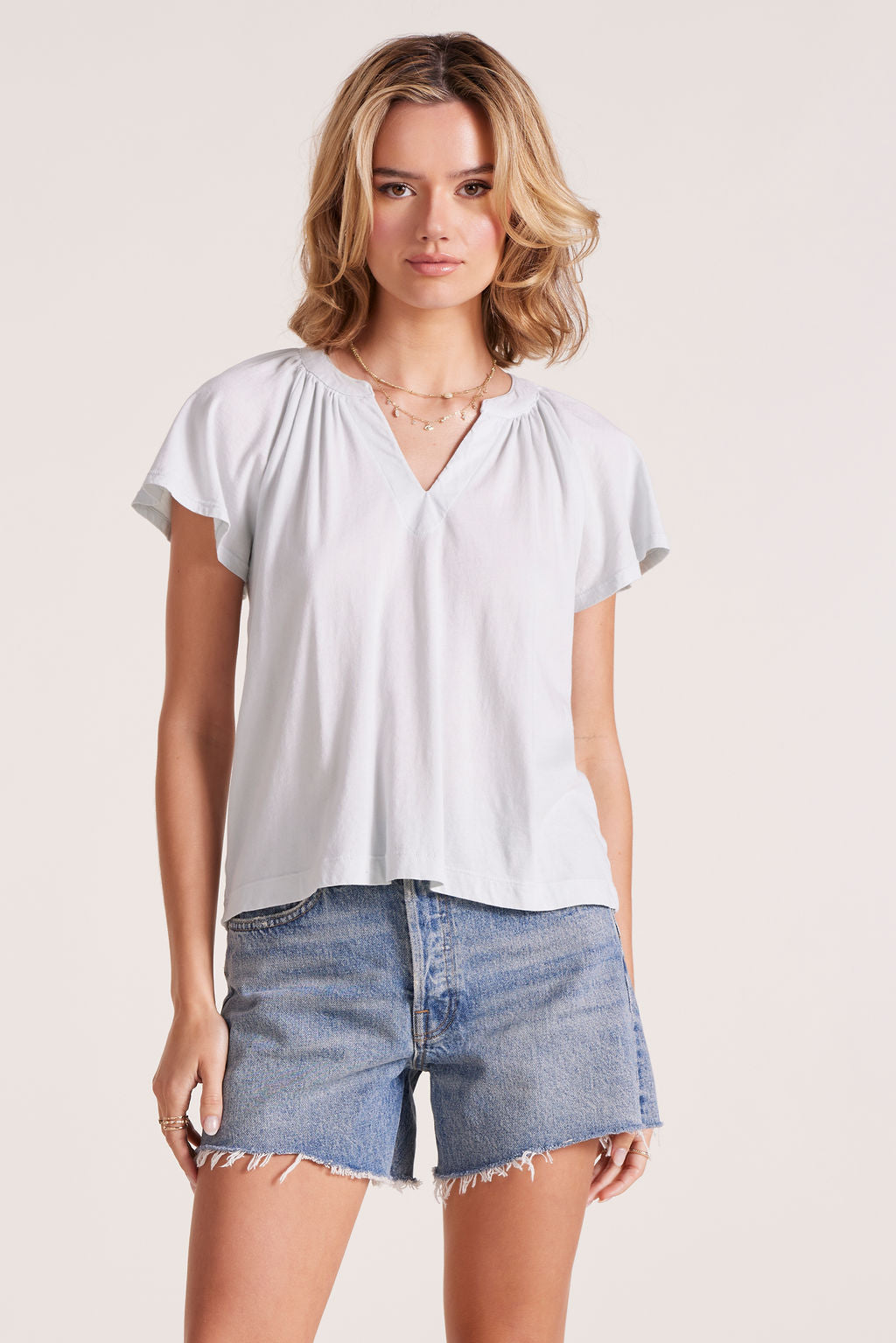 SPLIT NECK FLUTTER SLEEVE TEE